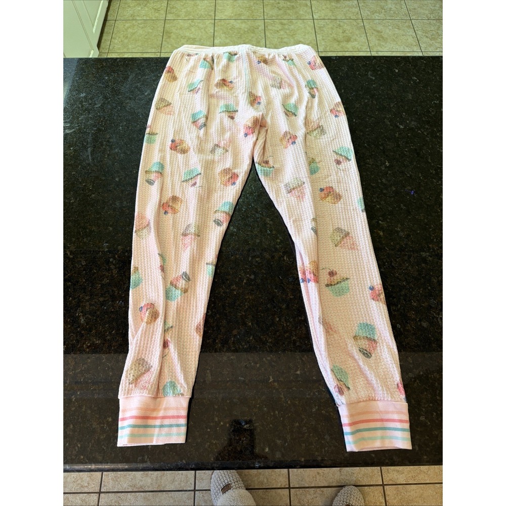 PJ Salvage Cupcake Pajamas Set PJs Waffle‎ Knit Thermal Sz Sm Jogger Style - Picture 10 of 10